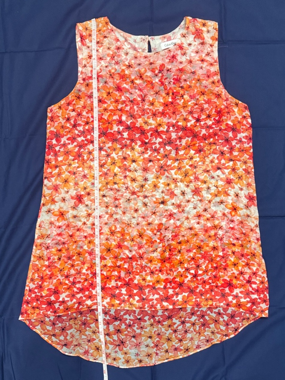 Calvin Klein Sleeveless Floral Tunic Top in Floral Coral & Rose Red Large - Picture 8 of 9
